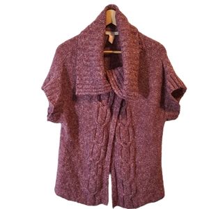 Ponsesa Cowel-Neck Knit Short Sleeve Cardigan Sweater Boho